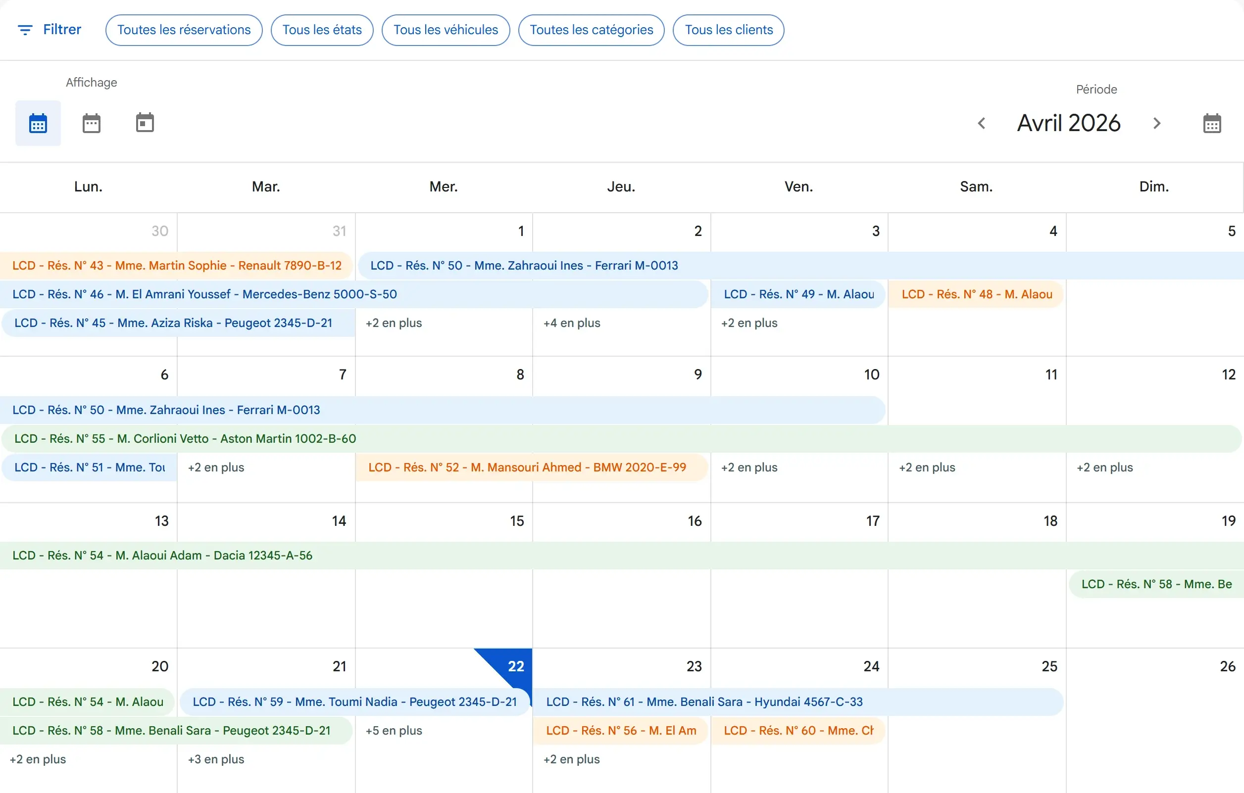 Calendrier interactif des réservations dans Locapp