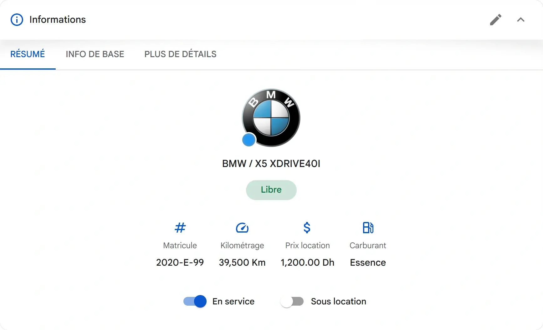 Fiche détaillée d’un véhicule dans Locapp